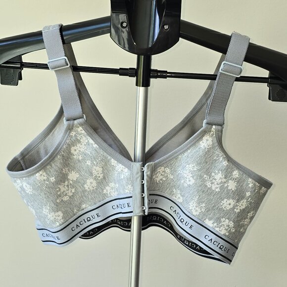 Cacique Unlined Full Coverage No-Wire Bra – Size 40D (Gray with White Floral Pri - Picture 2 of 8